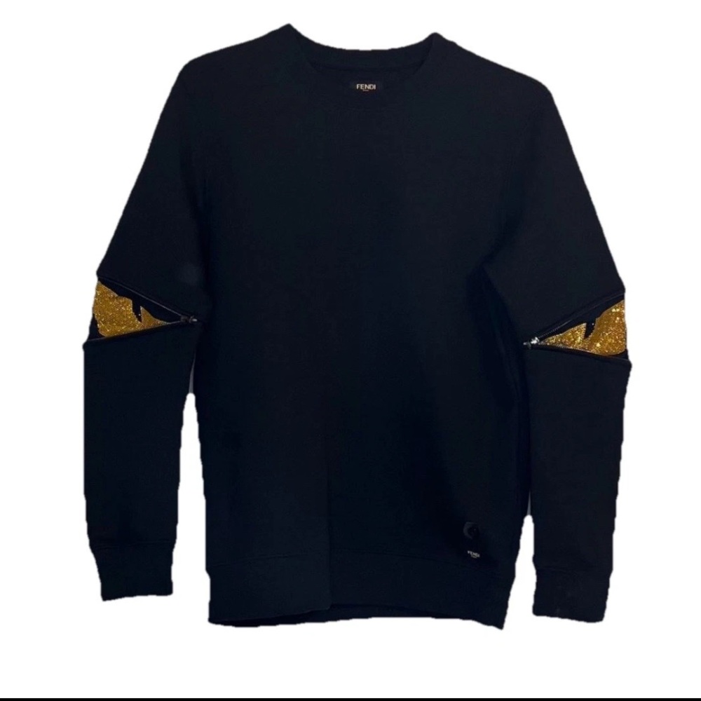 Fendi Monster Black Sweatshirt Zip Sleeves Women’s Large NEW W/O Tags Rare $980